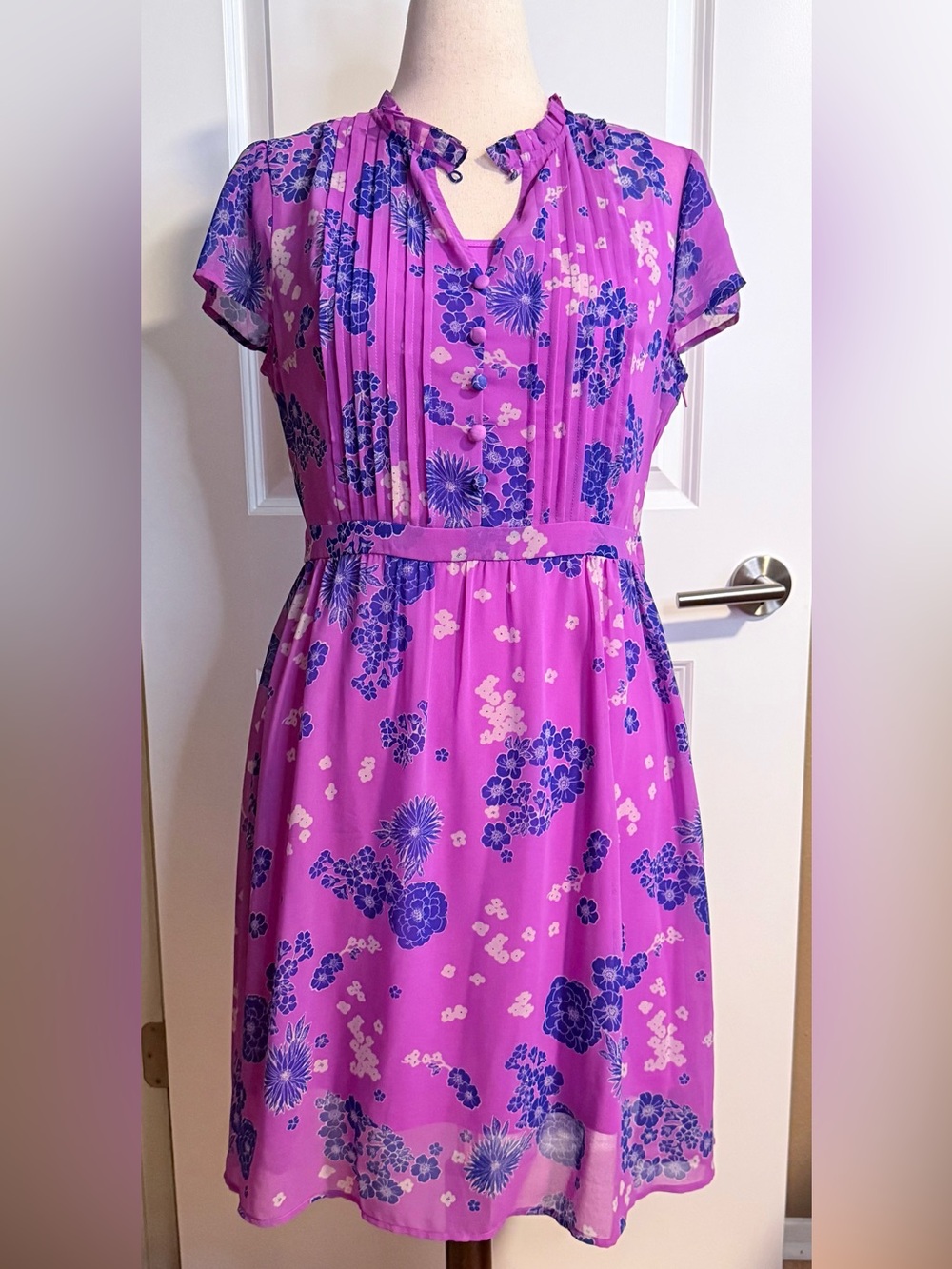 NEW ModCloth Oh Say Can Museum A-Line Vintage-Style Dress Botanical Violet L